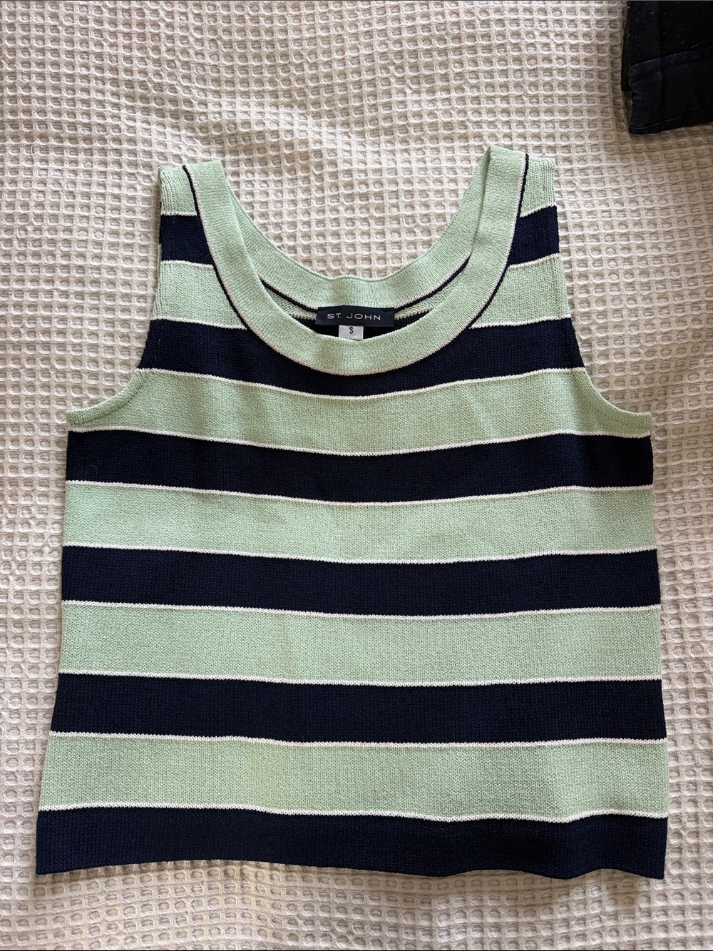 St. John Mint Green and Black Striped Knit Tank